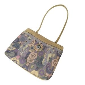 Vintage L O'Neill Tapestry Purse Abstract Art Deco Button Closure Unique Handbag